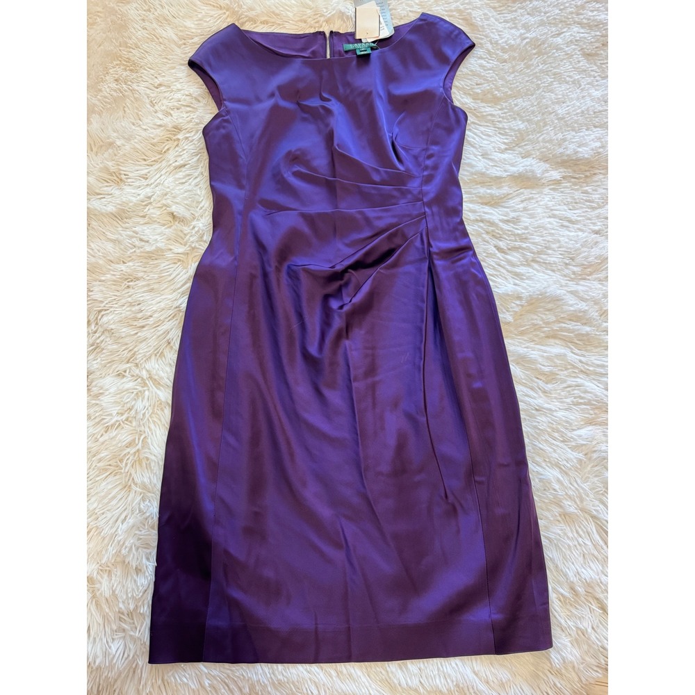 Lauren Ralph Lauren Purple Satin Ruched Sheath Dress 6P TL1FH101CO